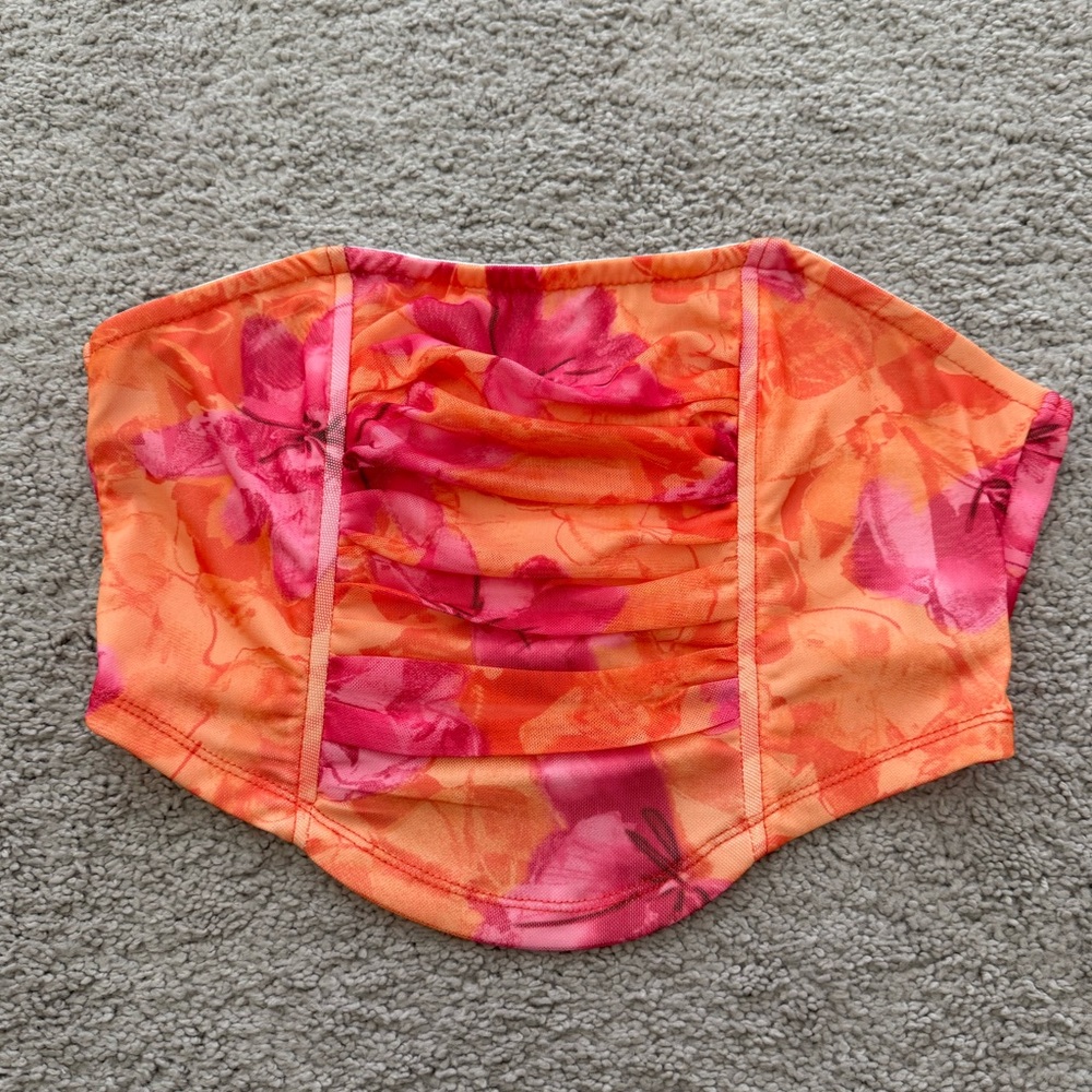 Floral Pink and Orange Corset Top